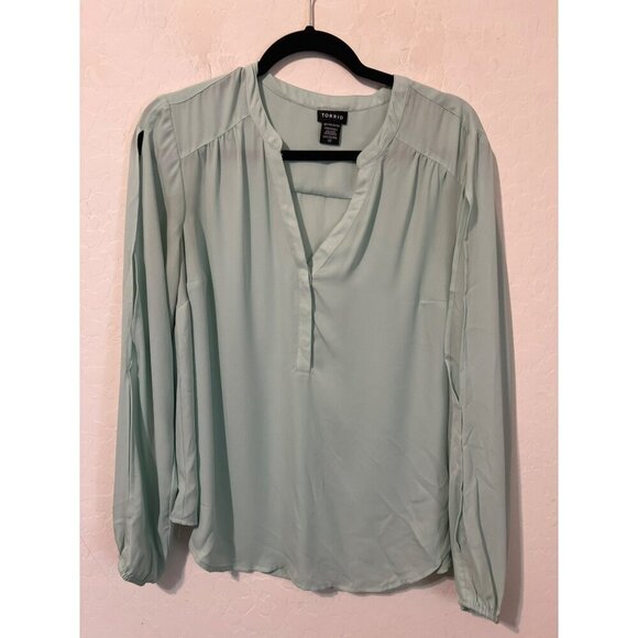 Torrid Sz 00 (US 10 M/L) Light Green Split Sleeve Balloon Sleeve Flowy Blouse - Picture 2 of 7